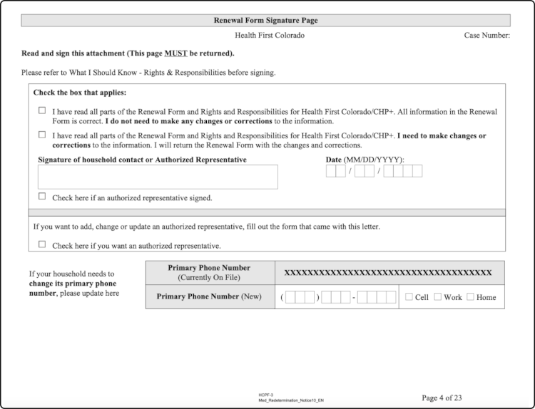 Colorado's Signature Page, on Page 4 of their renewal packet